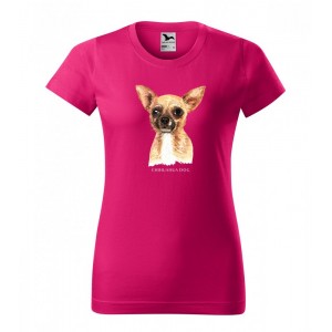 Štýlové dámske tričko bavlnené s potlačou psa čivava
