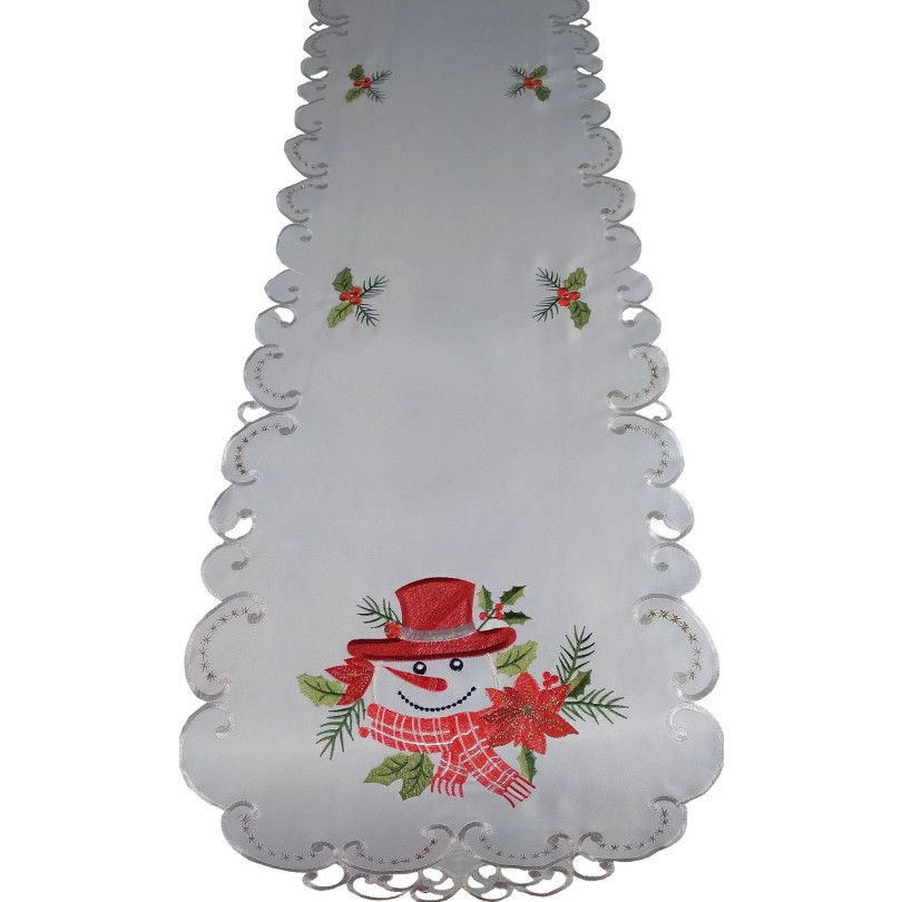 E-shop Vianočná sivá štóla s vyšívkou snehuliaka