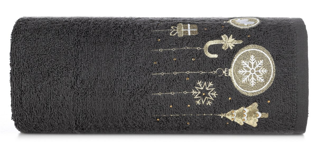 E-shop Bavlnený vianočný uterák čierny s vianočnými ozdobami Šírka: 50 cm | Dĺžka: 90 cm