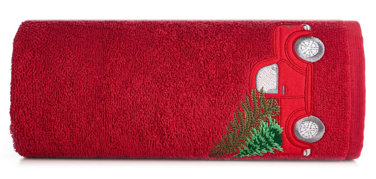Bavlnený vianočný uterák červený s autom Šírka: 70 cm | Dĺžka: 140 cm
