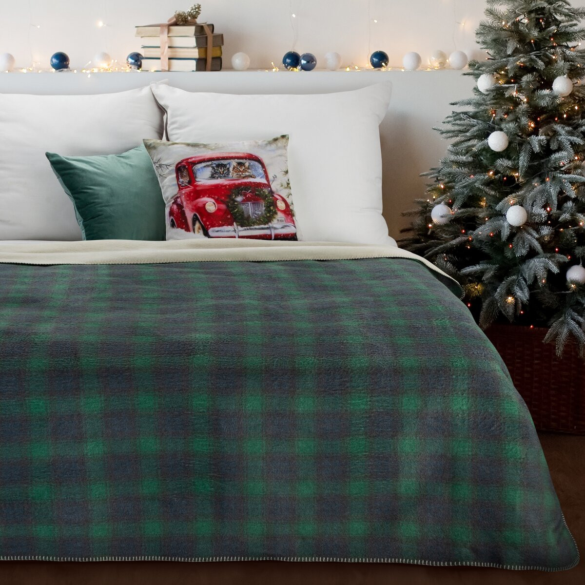 E-shop Károvaná zelená vianočná deka