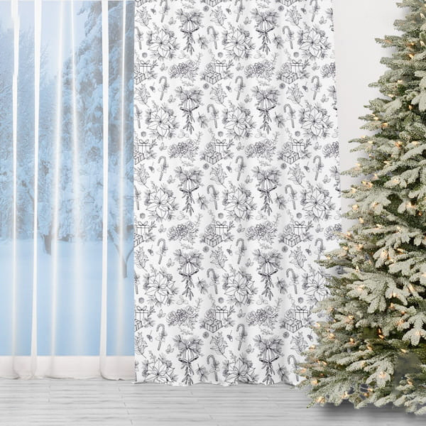 E-shop Biely vianočný záves s čiernym motívom 150 x 240 cm