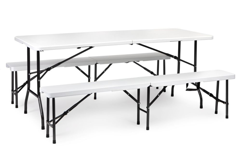 E-shop Cateringová súprava stôl 180cm + 2 lavice v bielej farbe
