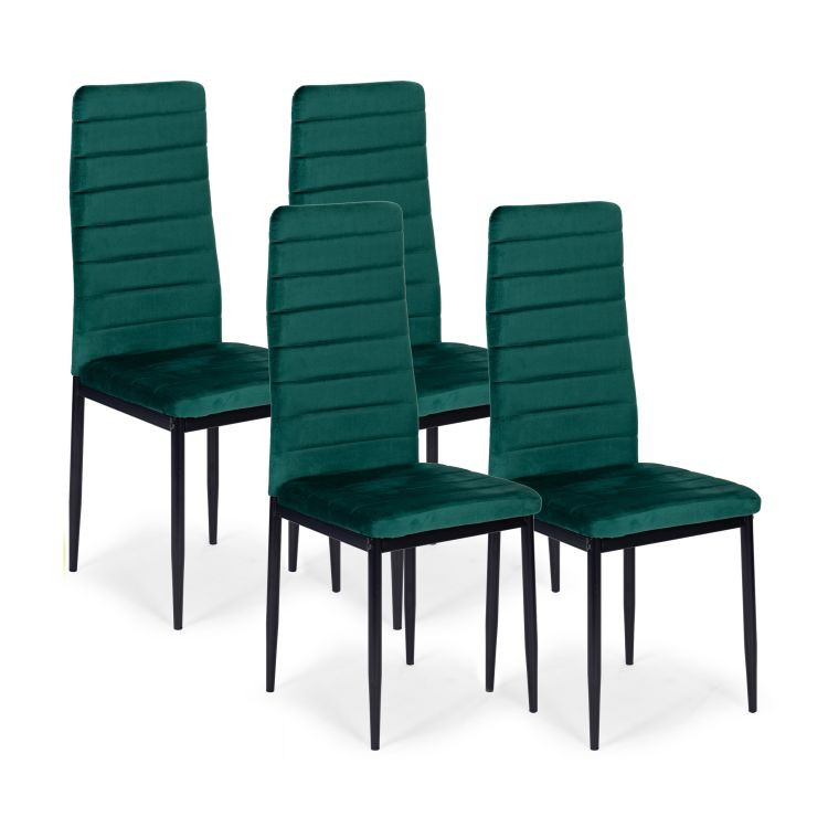 E-shop Sada 4 elegantných zamatových stoličiek v zelenej farbe