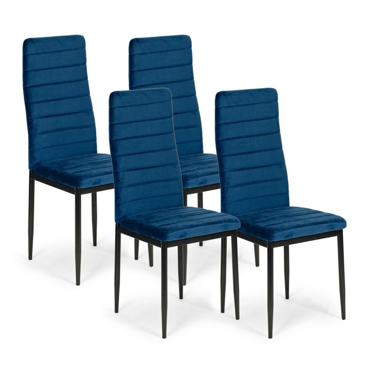 E-shop Sada 4 elegantných zamatových stoličiek v modrej farbe