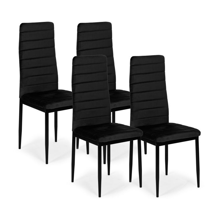 E-shop Sada 4 elegantných zamatových stoličiek v čiernej farbe