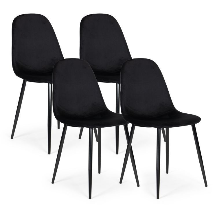 E-shop Sada 4 čiernych zamatových stoličiek do jedálne a obývačky