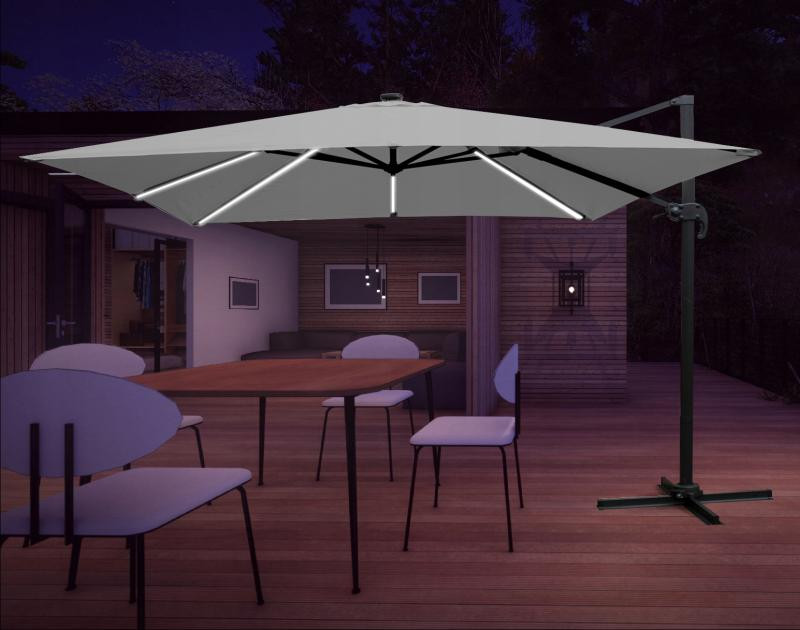 E-shop Sivý záhradný slnečník s LED osvetlením 3 x 4 m