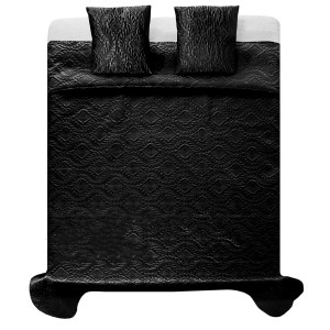 Čierne satenové prehozy na manželskú posteľ so vzormi 200 x 220 cm