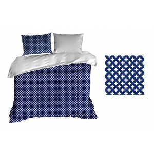 Lacné posteľné obliečky modrej farby so vzorom krížikov
