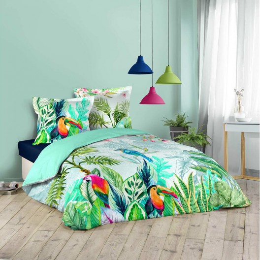 Bavlnené posteľné obliečky s pestrofarebným tropickým motívom 200x200 cm