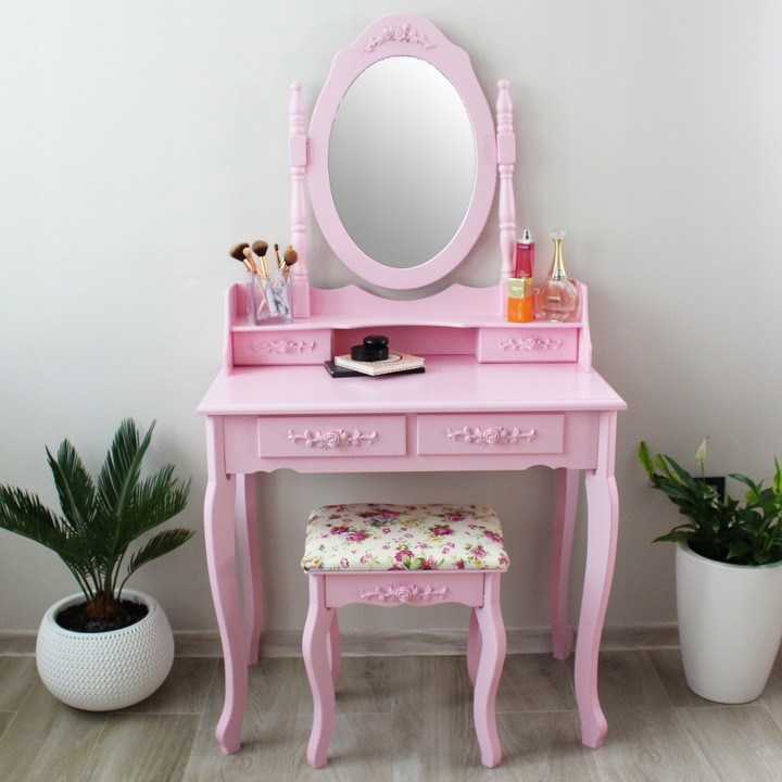 domtextilu.sk Moderný toaletný stolík so stoličkou v ružovej farbe 24613