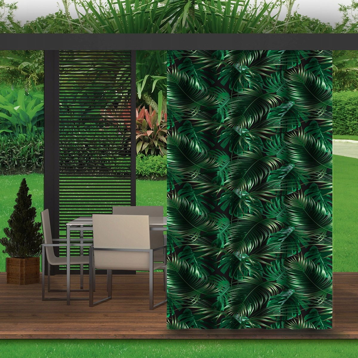 E-shop Zelený záves do záhradného altánku s motívom listov 155x220 cm