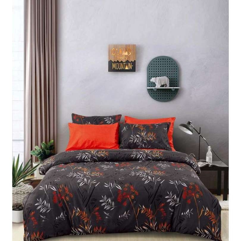 E-shop domtextilu.sk Šedé posteľné obliečky s červenou potlačou 3 časti: 1ks 160 cmx200 + 2ks 70 cmx80 38203-179934
