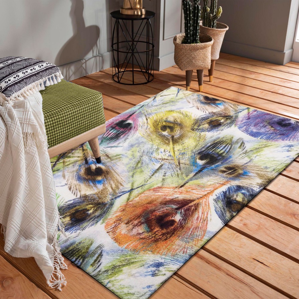 domtextilu.sk Fenomenálny farebný koberec s motívom pávích pierok 40981-187466  120 x 170 cm krémová