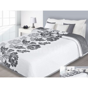 Luxusný obojstranný prehoz na posteľ sivý s bielymi kvetmi 