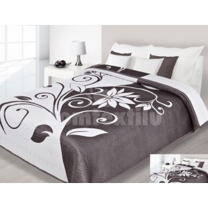 Luxusný obojstranný prehoz na posteľ krémovo hnedý s bielym vzorom 
