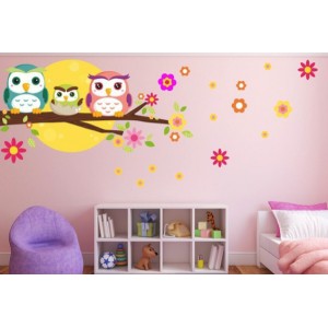 dekoračná detská nálepka na stenu sovia rodinka 60 x 120 cm 