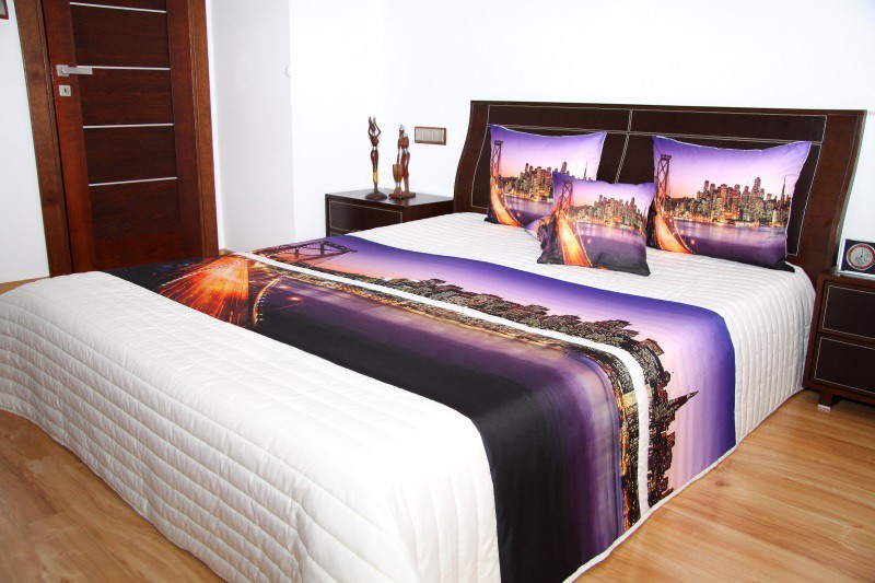 E-shop domtextilu.sk Luxusný prehoz prikrývka na posteľ Brooklyn Bridge fialovo biely Šírka: 220 cm | Dĺžka: 240 cm 2822-9126