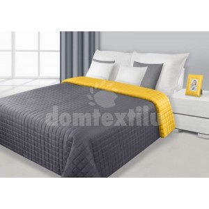 Prehozy na manželskú posteľ sivo žltej farby s kockovaným motívom