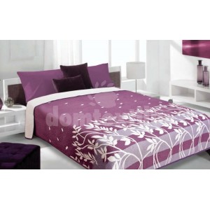 Obojstranný prehoz na posteľ fialovej farby s motívom stebiel trávy