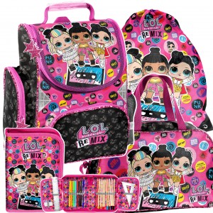 Štvorčasťová školská taška s LOL bábikami