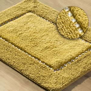 Žltý bavlnený ozdobený koberec do kúpelne 50 x 70 cm