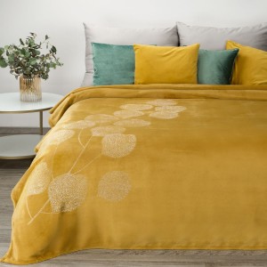 Medovo žltá teplá deka so zlatým vzorom lístia 150 x 200 cm 