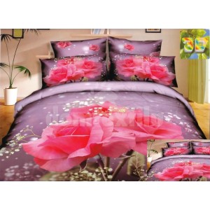 Bavlnené posteľné prádlo fialovej farby s ružovými ružami