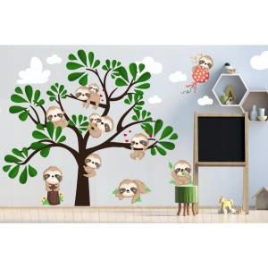Detská nálepka na stenu s rozkošnými leňochodmi 100 x 200 cm 