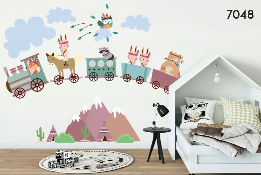 E-shop domtextilu.sk Krásna detská nálepka na stenu zvieratká vo vláčiku 60 x 120 46560