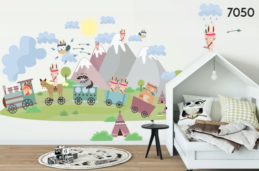 E-shop domtextilu.sk Farebná detská nálepka na stenu zvieratká indiáni 150 x 300 cm 46561-217353