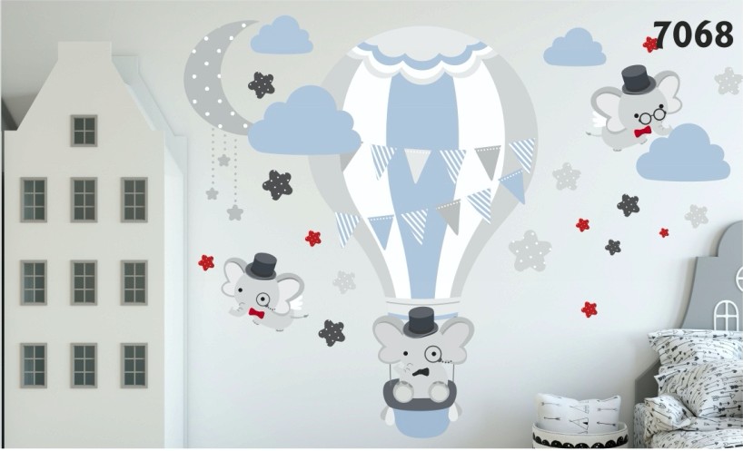 E-shop domtextilu.sk Kvalitná nálepka na stenu do detskej izby lietajúci sloníci 150 x 300 cm 46585-217459