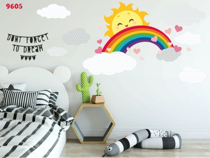 E-shop domtextilu.sk Veselá farebná detská nálepka na stene s pozitívnym motívom slniečka a dúhy 120 x 240 cm 46594-217497