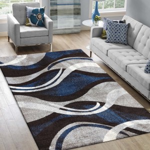 Originálny koberec s abstraktným vzorom v modrošedej farbe