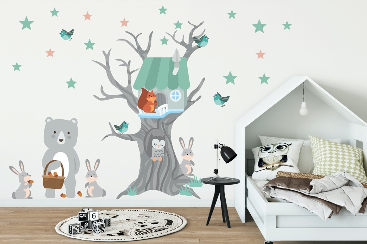 E-shop domtextilu.sk Milá nálepka na stenu pre deti zvieratká z domčeka 100 x 200 cm 46615