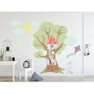 Moderná detská nálepka stenu zajačia rodinka zo stromu 100 x 200 cm 