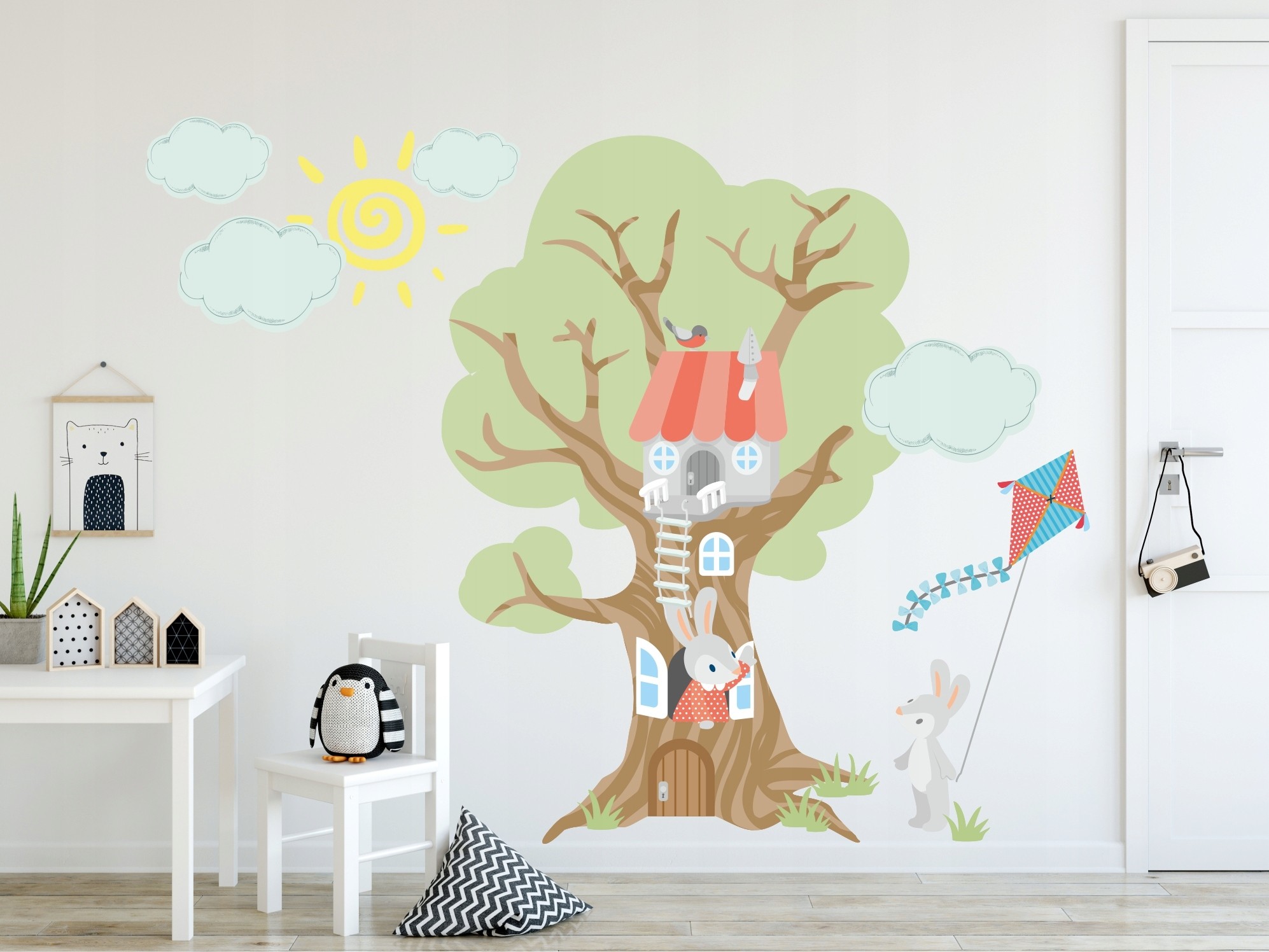 E-shop domtextilu.sk Moderná detská nálepka stenu zajačia rodinka zo stromu 100 x 200 cm 46627