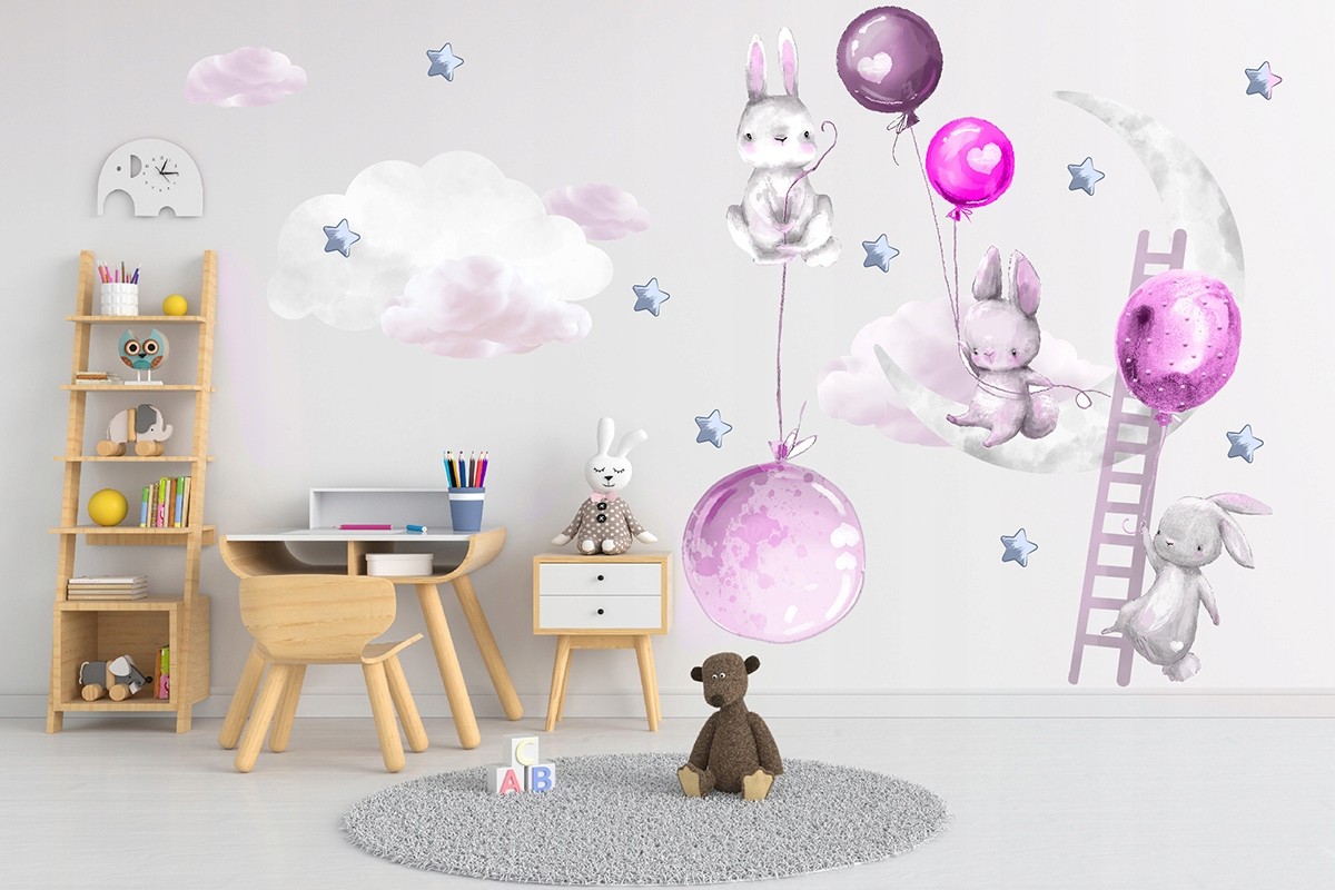 E-shop domtextilu.sk Nádherná nálepka na stenu veselé zajačiky s balónmi 120 x 240 cm 46734