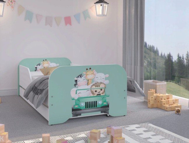 E-shop domtextilu.sk Nádherná detská posteľ 160 x 80 cm s mentolovým čelom a safari zvieratkami 46837